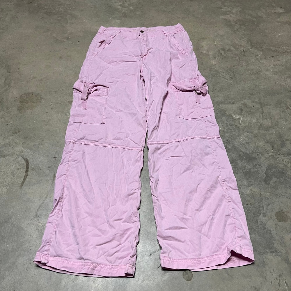 American Eagle Super High Rise Baggy Wide Leg Cargo Pants Pink Size 10 Stretch
